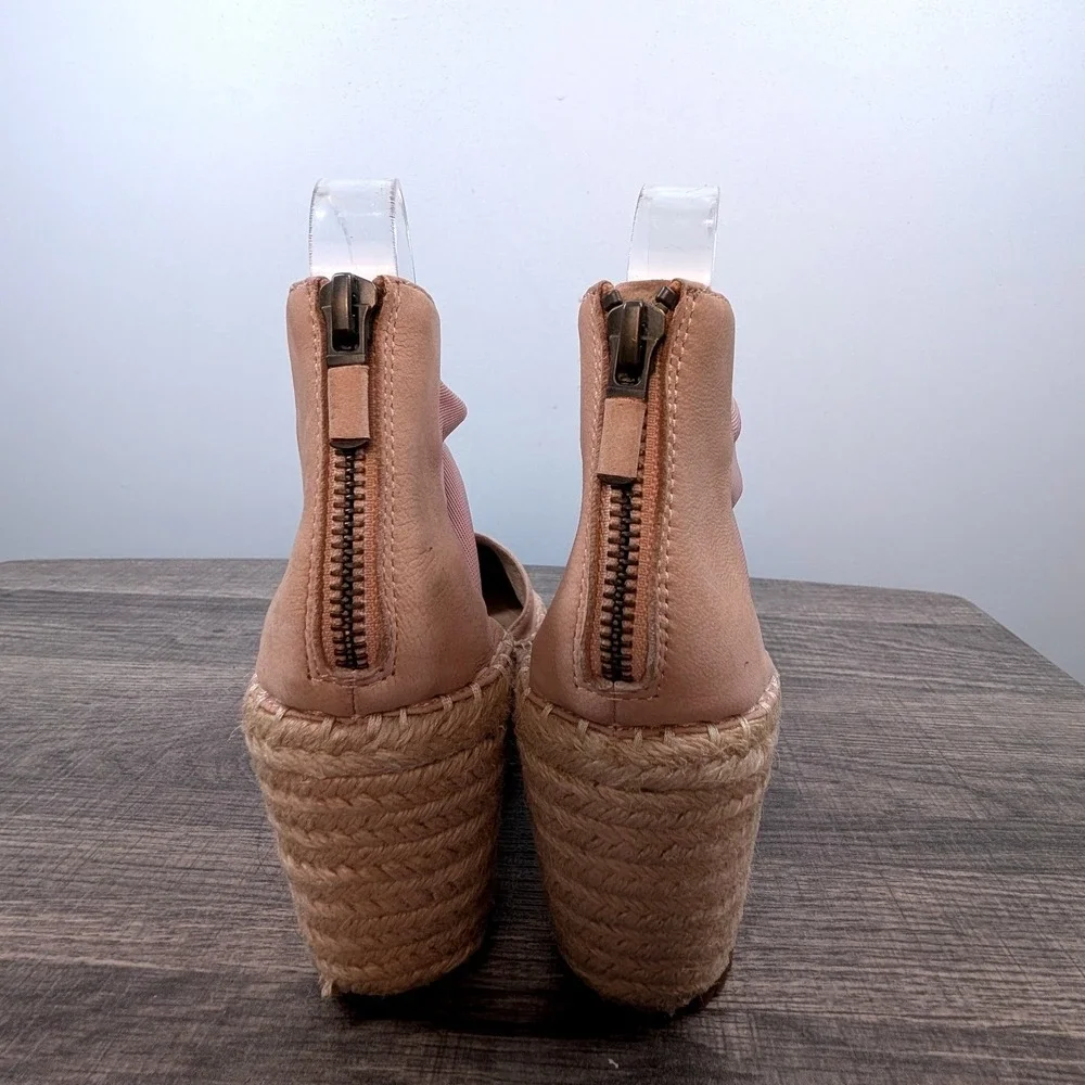 Eileen Fisher Pink Suede Espadrille Wedge Sandals Ankle‎ Zip Women 8.5